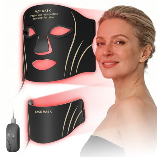 DPFACE RED LIGHT MASK FOR FACE & NECK ANTI-AGING SKIN FIRMING SKIN - BLACK