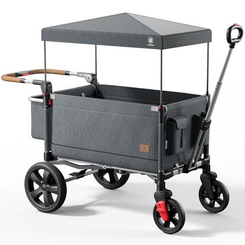 EVER ADVANCED SIDE-UNZIP STROLLER WAGON 2 KIDS 2-IN-1 BENCH MODE - GRAY