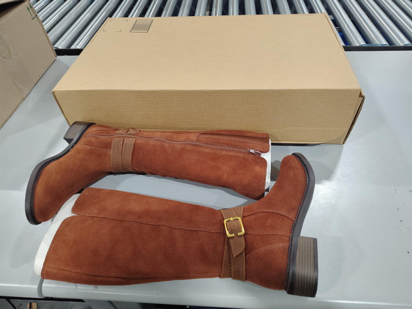 CLARKS WOMEN'S MAYE SHINE RIDING BOOTS - SIZE: WOMEN 7 - DARK TAN SUEDE