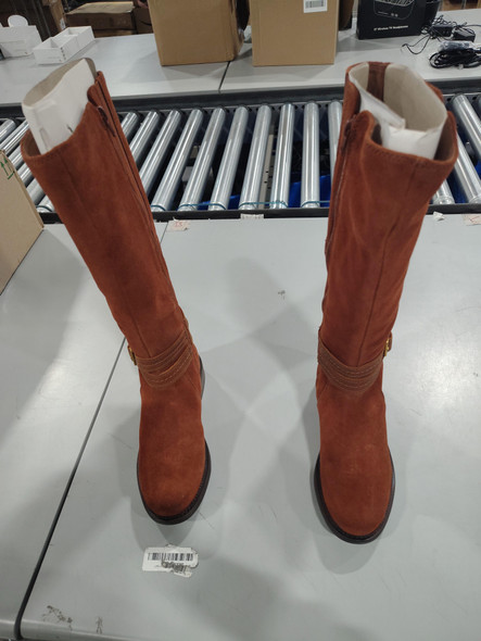 CLARKS WOMEN'S MAYE SHINE RIDING BOOTS - SIZE: WOMEN 7 - DARK TAN SUEDE
