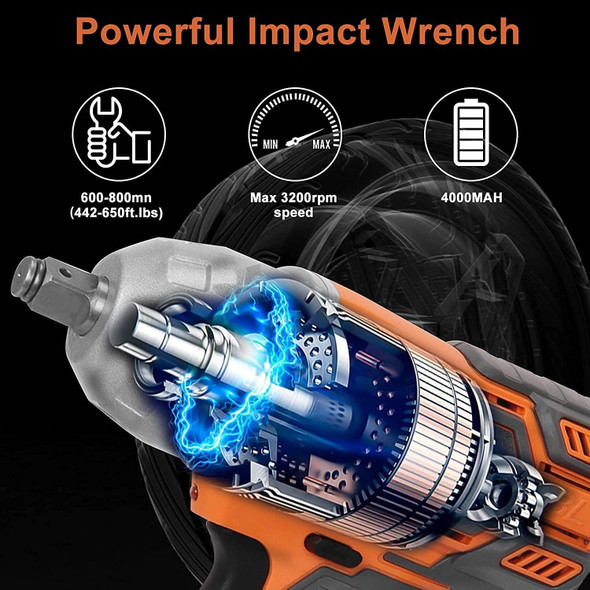 OUHOUG 21V CORDLESS IMPACT WRENCH KIT - ORANGE/GRAY