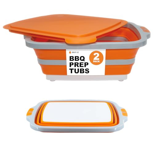Drip EZ Collapsible BBQ Prep Tub 2-Piece Set - (1) OG + (1) XL - Orange New