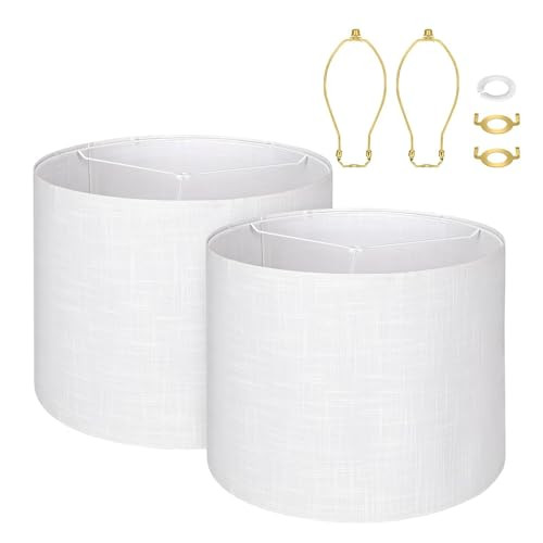 Extra Large B0F9PPHNNJ White Lamp Shades Set of 2 Natural Linen New