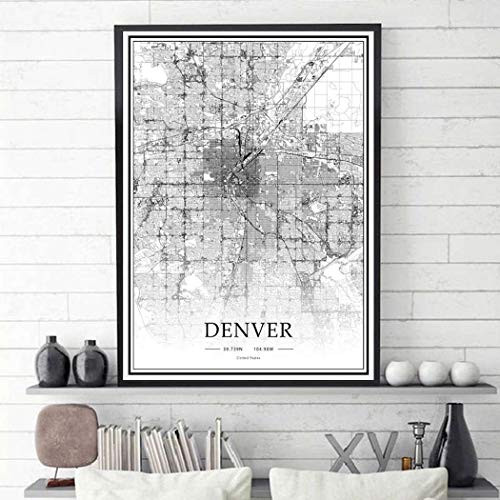 USA CO Denver Black＆White Minimalist Art 20×28 City Map Painting Poster New