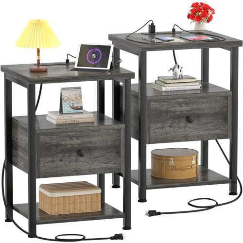 Ecoprsio Nightstand Set of 2, Nightstands with USB Port, Modern, B09FS5GVWQ