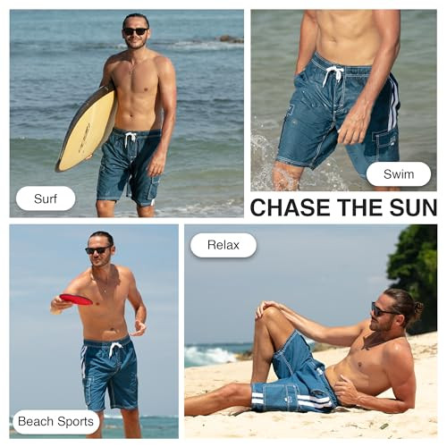 Kanu Surf Men's Barracuda Swim Trunks (Regular & Extended Sizes) Den Blue M New