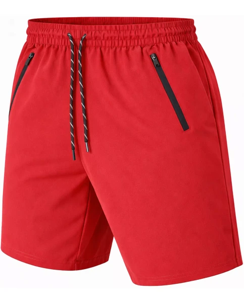 JUMP START MEN'S PERFORMANCE TRAINING SHORTS WITH ZIPPER POCKETS - SIZE: L - RED New