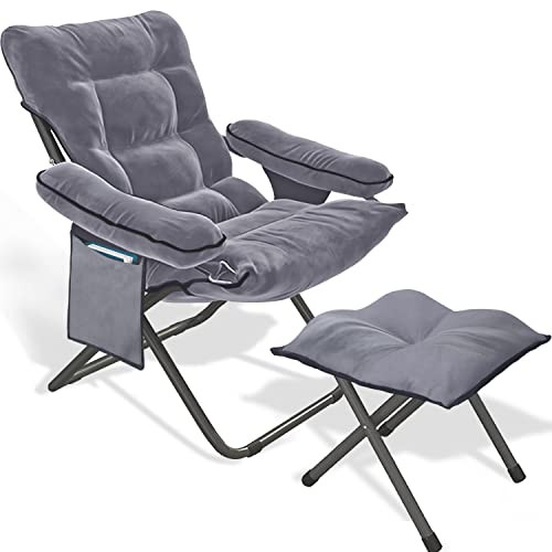 VOJUEAR Modern Accent Fabric Lazy Chair Ottoman Reclining Armchair -CharcoalGrey