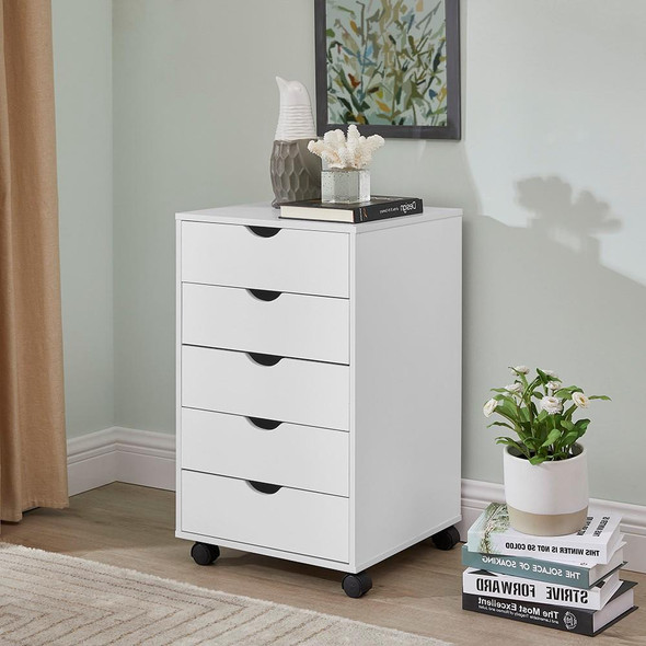 Naomi Home Taylor Storage Cabinet 5 Drawers Rolling Organizer Cabinet - White
