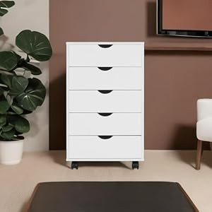 Naomi Home Taylor Storage Cabinet 5 Drawers Rolling Organizer Cabinet - White