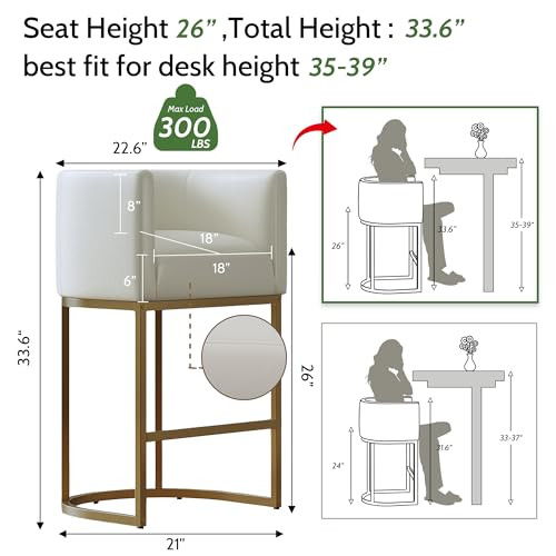 XLSLHOMW Barstools 26" Kitchen Island Stools, Metal Legs (Faux Leather Beige)