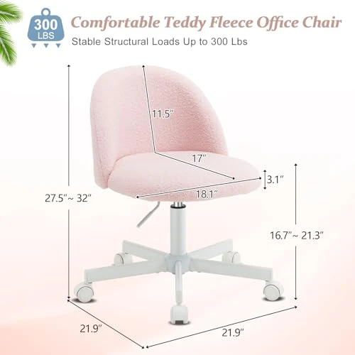 VINGLI Cute Candy Chair Armless Comfy Small Office Desk Vanity Chair - Pink