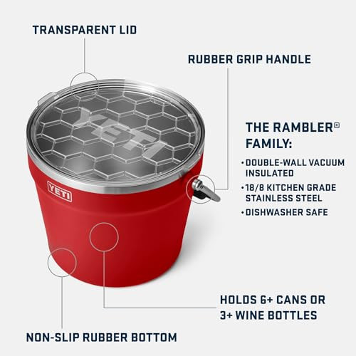 YETI Rambler Beverage Bucket, Double-Wall Vacuum Insulated Bucket - Rescue Red New