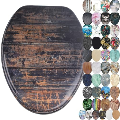 SANILO Wooden Toilet Seat with Soft Close ELONGATED - Decorative, Quiet New