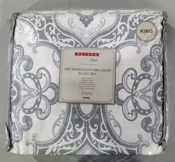 BIBB HOME 1800 SERIES EGYPTIAN LUXURY 3 PC DUVET COVER SET, SIZE KING - DAMASK