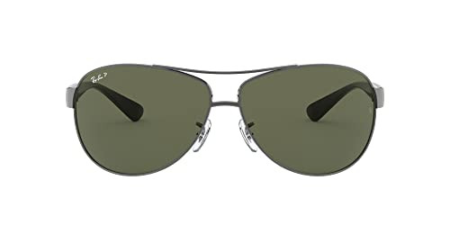 RAY-BAN MENS AVIATOR SUNGLASSES GUNMETAL/POLARIZED GREEN RB3386 - SIZE 63