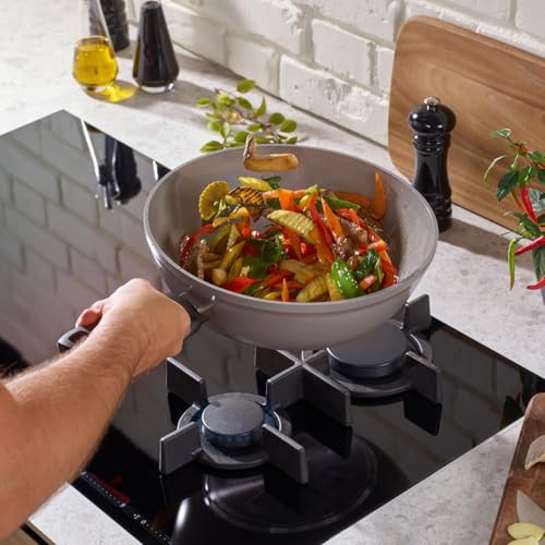Fissler Ceratal Comfort 12" Ceramic Non-Stick Wok, 5.5 Quart, Warm Grey