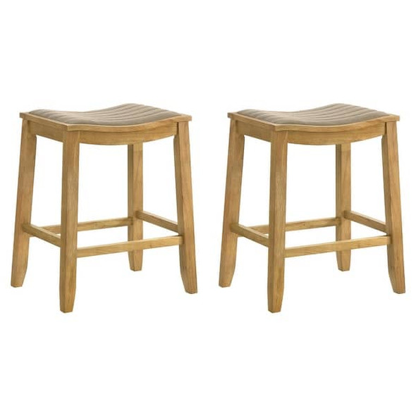ARMEN BACKLESS BAR STOOL COUNTER HEIGHT STOOL WOOD LEGS SET OF 2 - AMBER GLOW