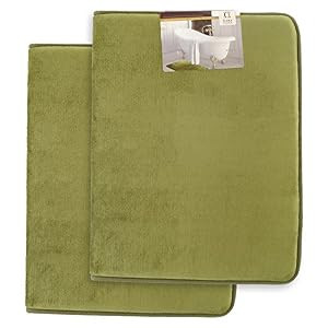 Clara Clark Bathroom Rugs, Velvet Memory Foam Set of 2 Bath Rugs, Sage Green New
