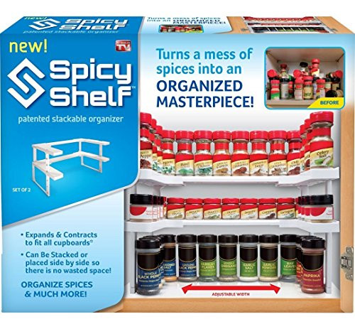 SPICY SHELF PATENTED SPICE RACK AND STACKABLE ORGANIZER ADJUSTABLE - WHITE New
