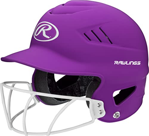 RAWLINGS COOLFLO BATTING HELMET WITH FACEMASK, SIZE 6.5" - 7.5" - MATTE PURPLE