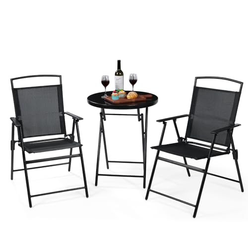 Backyard Expressions 3-Piece Folding Bistro Set –Outdoor Patio 2 Mesh Chairs