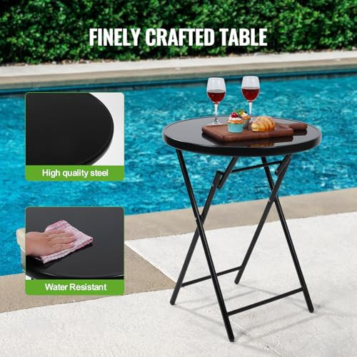 Backyard Expressions 3-Piece Folding Bistro Set –Outdoor Patio 2 Mesh Chairs