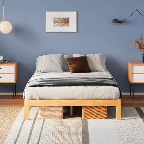 AVENCO SOLID WOOD PLATFORM BED FRAME, 12 INCH BED FRAME FULL SIZE - NATURAL OAK