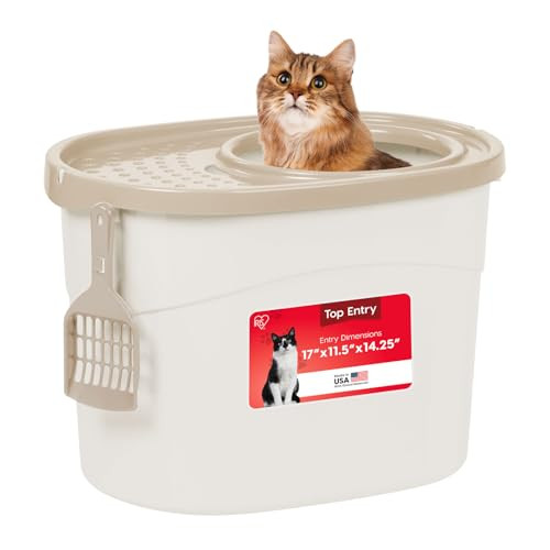 IRIS USA Large Top Entry Cat Litter Box Hooded Privacy B076YR7VT2 - Beige New