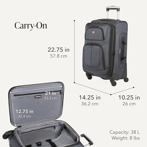 SWISSGEAR Sion Softside Expandable Spinner Luggage Dark Grey 2-Piece Set New