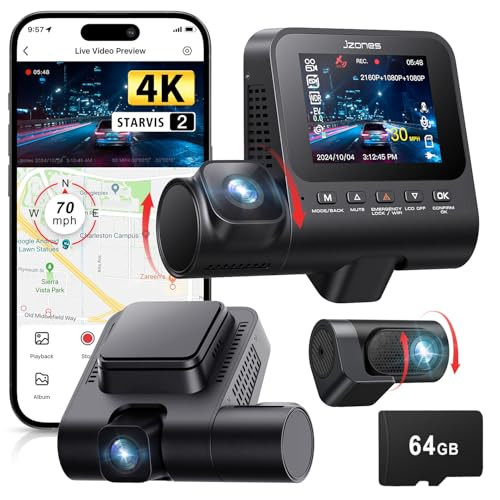 Jzones 4K 3-Channel Dash Camera, WiFi 6, 24H Parking Mode, 64GB, V630 - BLACK