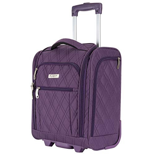 Flight Knight 16.5" Carry On Suitcase Small Rolling Tote Bag - Purple Quilted New