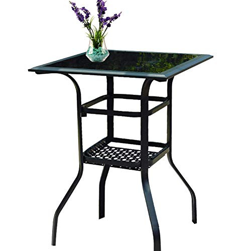 PatioFestival Outdoor Bistro Bar Table 2-Tier Glass Top B07V86XPQB - Black New