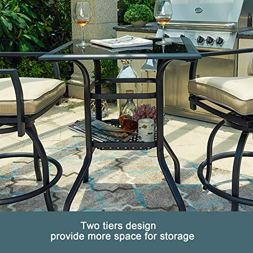 PatioFestival Outdoor Bistro Bar Table 2-Tier Glass Top B07V86XPQB - Black New