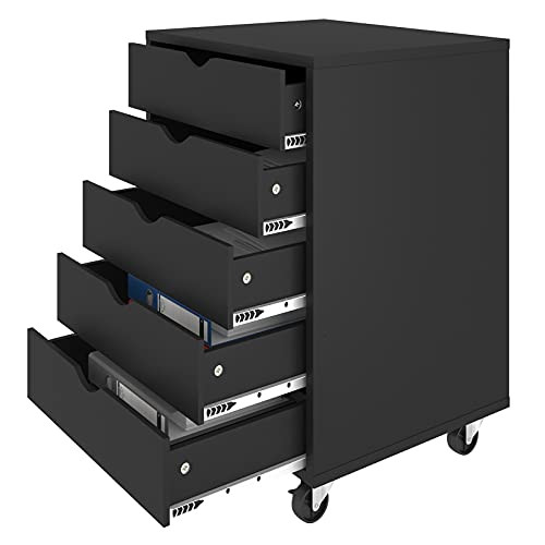 YITAHOME 5 Drawer Chest Mobile File Cabinet with Wheels Home Office - Black New