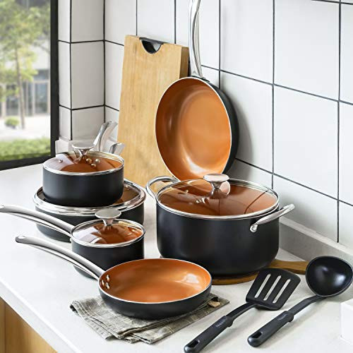 MICHELANGELO Pots and Pans Set 12 Pieces, Nonstick Copper Cookware Set New