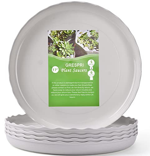 GRESPRI 17 inches White Wave Plant Saucers, 5 Packs Heavy Duty Plastic Trays New