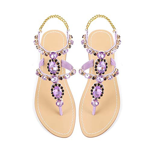 B08FDDR83S ZhuLinFeng Women's Rhinestone Gladiator Sandals Purple Size 7.5