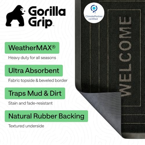 GORILLA GRIP 100% Waterproof All-Season WeatherMAX Doormat 35x23 - Black Welcome New