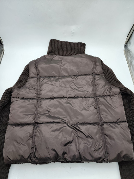 kensie Women's Outerwear Knit Sleeve Zip Front Puffer Jacket, Large - Brown