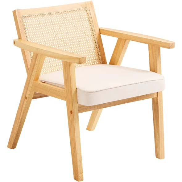 VEVOR RATTAN CHAIR OUTDOOR PATIO FURNITURE DINING CHAIR CUSHION ARMREST - BEIGE