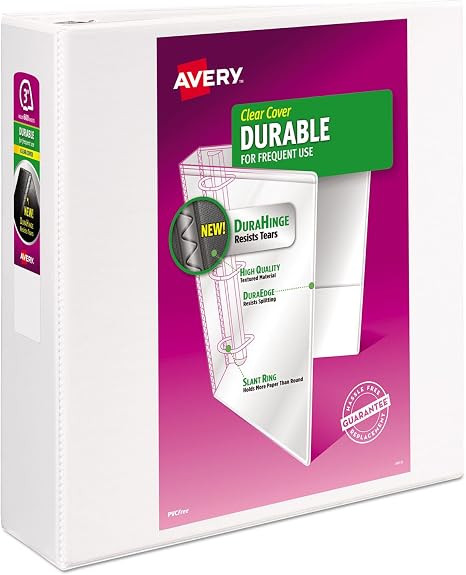 AVERY DURABLE VIEW BINDERS-DURABLE 3" CAP, 11"X8-1/2" 1 CASE OF 6 - WHITE