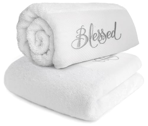 MORANG & CO Large Bath Towel, 100% Cotton, Blessed Series (Pack of 2) - White New