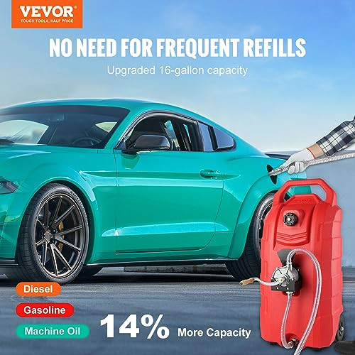 VEVOR 16 Gallon, Portable Storage Tank with Hand Pump Rubber Wheels - RED