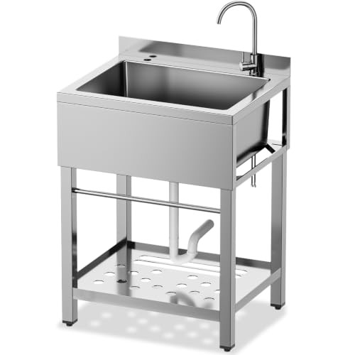 WORCEST Stainless Steel Utility Sink Freestanding Single Bowl SC171 - Brushed
