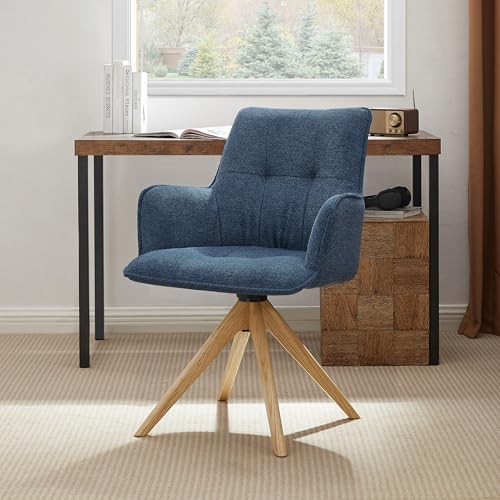 ZOURON SWIVEL DESK CHAIR UPHOLSTERED OFFICE CHAIR OAK WOOD - FABRIC-BLUE