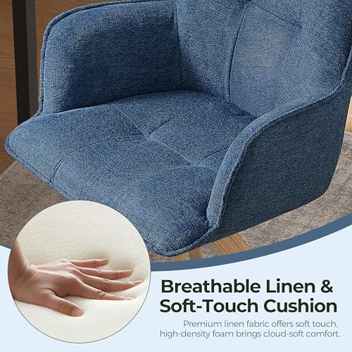 ZOURON SWIVEL DESK CHAIR UPHOLSTERED OFFICE CHAIR OAK WOOD - FABRIC-BLUE