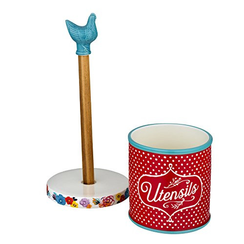 The Pioneer Woman Flea Market Stoneware Turquoise Paper Towel Holder And Crock New
