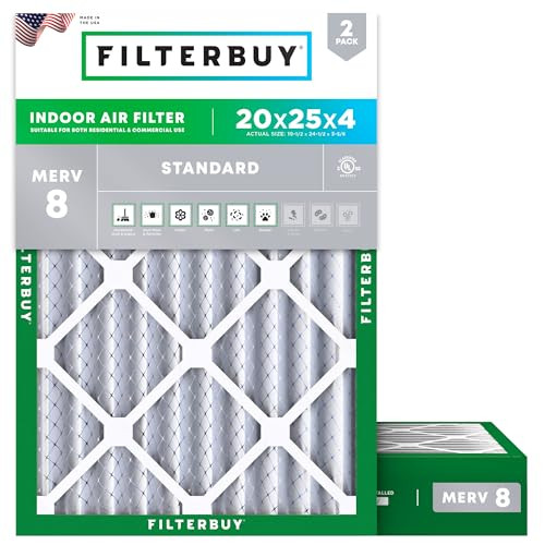 Filterbuy 2-Pack 20x25x4 Air Filter MERV 8 Dust & Allergy Defense B00CK01XG8 New