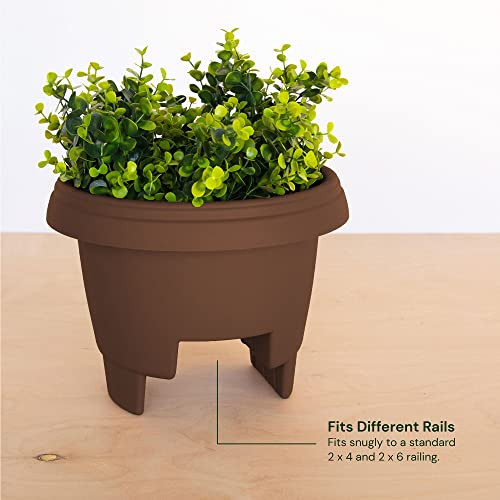 Bloem Modica Deck Rail Round Planter, 12" (2 Gallon Capacity) - Chocolate Matte New